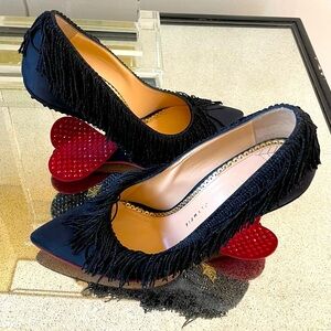 Charlotte Olympia black fringed heart pumps
